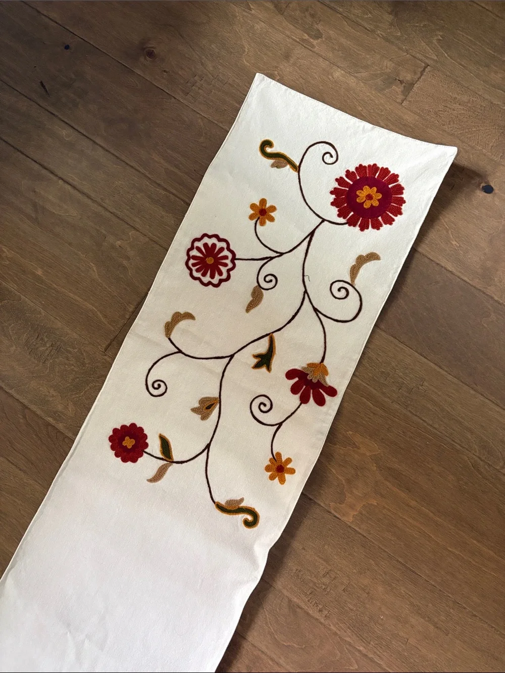 Table Runner 70” Embroidered Floral on Cream Background